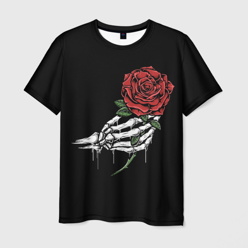 Мужская футболка 3D Рука скелета с розой, цвет 3D печать
