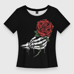 Женская футболка 3D Slim Рука скелета с розой