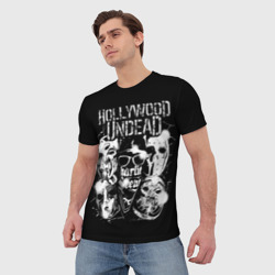 Футболка с принтом Hollywood Undead для мужчины, вид на модели спереди №2. Цвет основы: белый