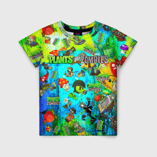 Детская футболка с принтом Plants vs Zombies, вид спереди №1