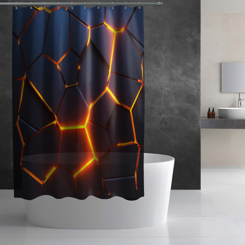 Штора 3D для ванной Разлом неоновых плит в трехмерном - фото 2