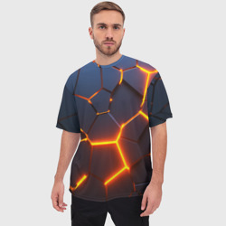 Мужская футболка oversize 3D Разлом неоновых плит в трехмерном - фото 2