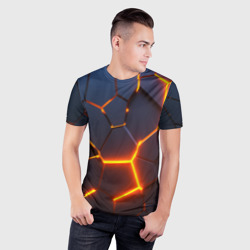 Мужская футболка 3D Slim Разлом неоновых плит в трехмерном - фото 2