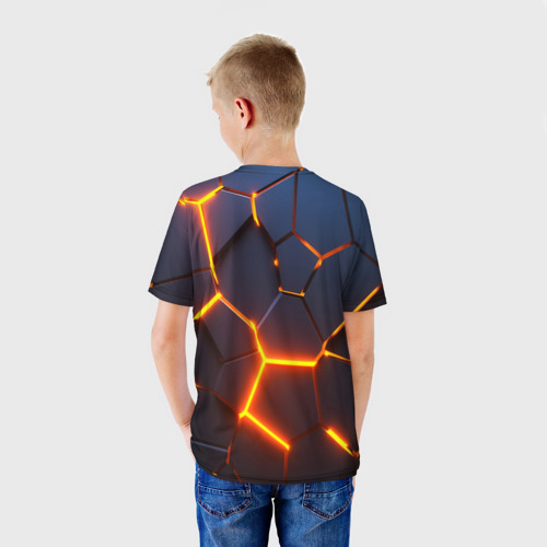 Детская футболка 3D Разлом неоновых плит в трехмерном, цвет 3D печать - фото 4