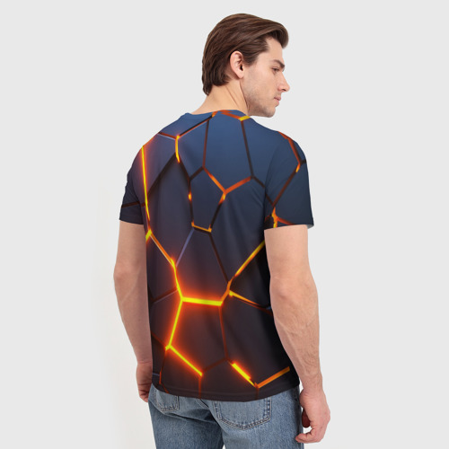 Мужская футболка 3D Разлом неоновых плит в трехмерном, цвет 3D печать - фото 4