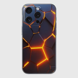 Чехол для iPhone 15 Pro силиконовый с защитой камеры Разлом неоновых плит в трехмерном