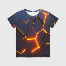 Детская футболка 3D Разлом неоновых плит в трехмерном