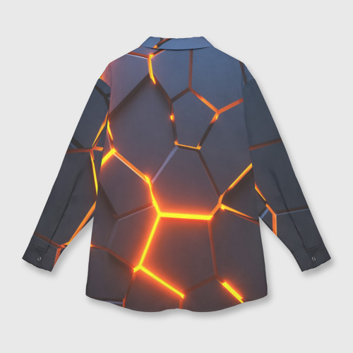 Мужская рубашка oversize 3D с принтом Разлом неоновых плит в трехмерном, вид сзади #1