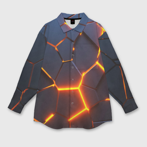 Мужская рубашка oversize 3D с принтом Разлом неоновых плит в трехмерном, вид спереди #2