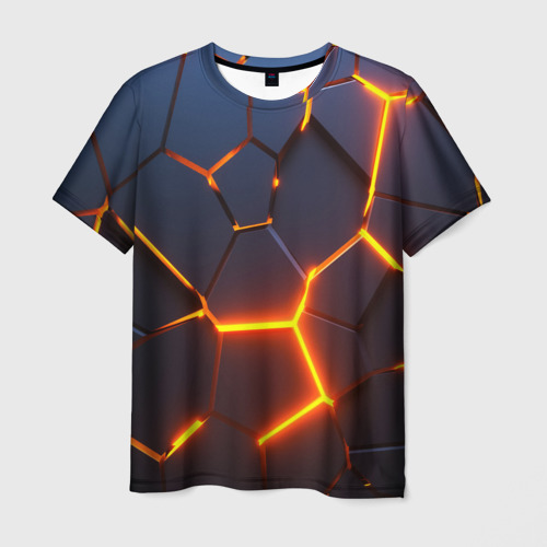 Мужская футболка 3D Разлом неоновых плит в трехмерном, цвет 3D печать