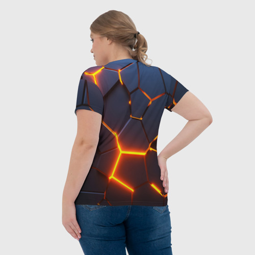 Женская футболка 3D с принтом Разлом неоновых плит в трехмерном, вид сзади #2