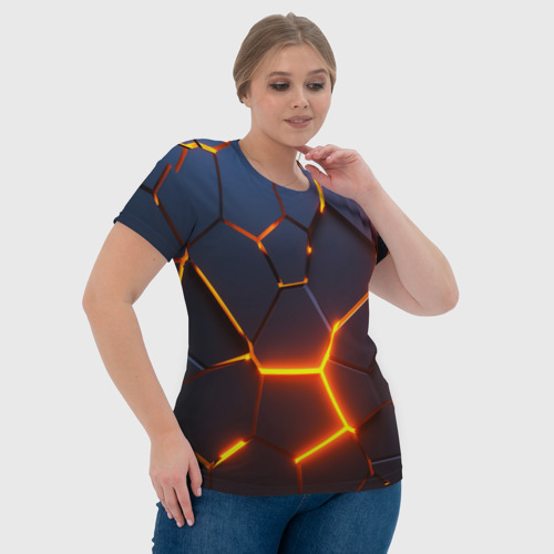 Женская футболка 3D с принтом Разлом неоновых плит в трехмерном, фото #4