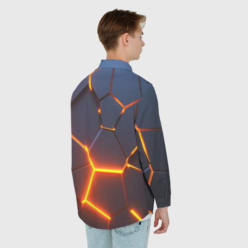 Мужская рубашка oversize 3D с принтом Разлом неоновых плит в трехмерном, вид сзади #2