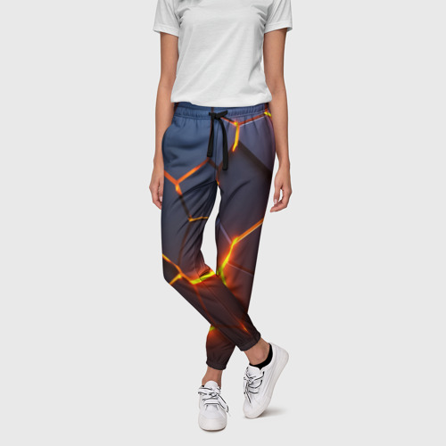 Женские брюки 3D с принтом Разлом неоновых плит в трехмерном, фото на моделе #1