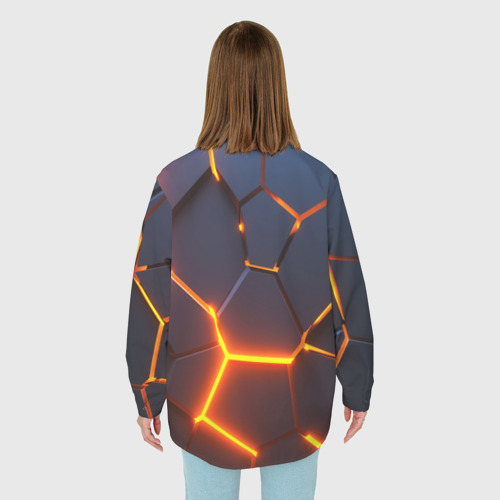 Женская рубашка oversize 3D с принтом Разлом неоновых плит в трехмерном, вид сзади #2