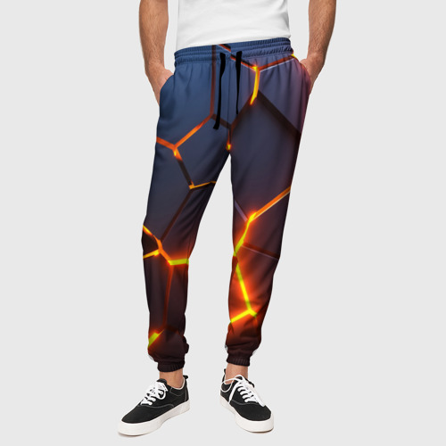 Мужские брюки 3D Разлом неоновых плит в трехмерном, цвет 3D печать - фото 4