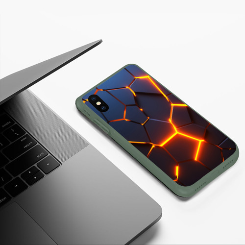 Чехол для iPhone XS Max матовый Разлом неоновых плит в трехмерном, цвет темно-зеленый - фото 5