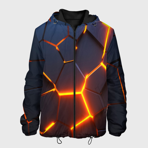 Мужская куртка 3D с принтом Разлом неоновых плит в трехмерном, вид спереди #2