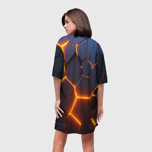 Платье-футболка 3D Разлом неоновых плит в трехмерном, цвет 3D печать - фото 4