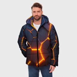 Мужская зимняя куртка 3D Разлом неоновых плит в трехмерном - фото 2