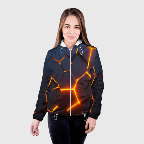 Женская куртка 3D Разлом неоновых плит в трехмерном, цвет белый - фото 3