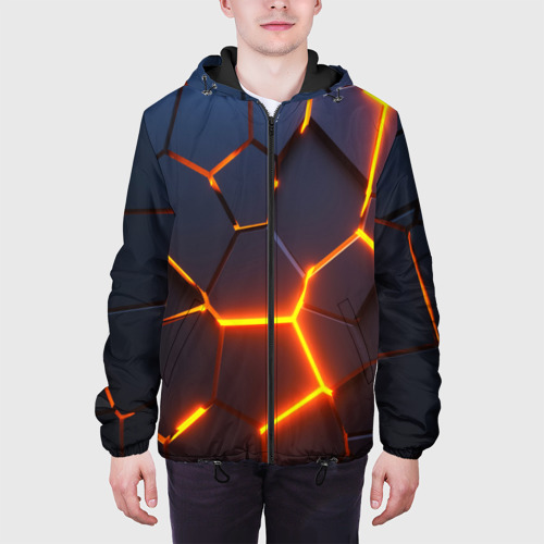 Мужская куртка 3D с принтом Разлом неоновых плит в трехмерном, вид сбоку #3