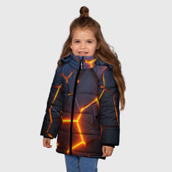 Зимняя куртка для девочек 3D Разлом неоновых плит в трехмерном - фото 2