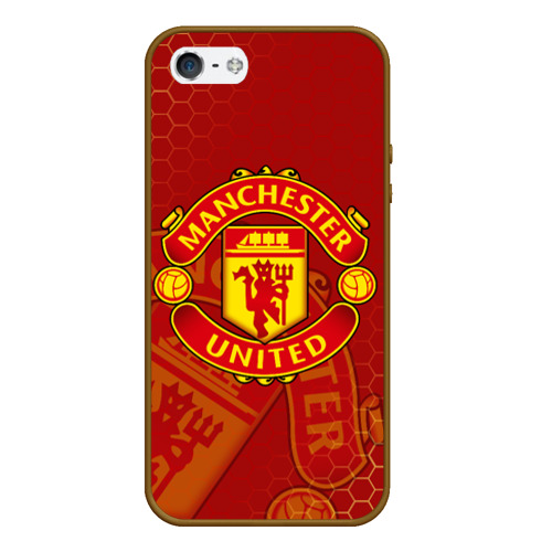 Чехол для iPhone 5/5S матовый Манчестер Юнайтед FCMU Manchester united, цвет коричневый