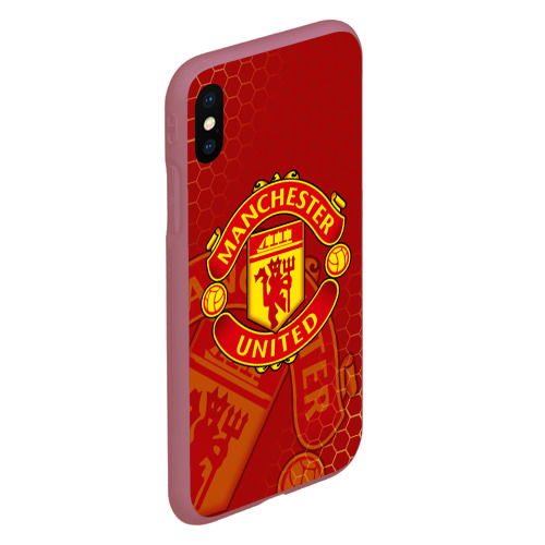 Чехол для iPhone XS Max матовый Манчестер Юнайтед FCMU Manchester united, цвет малиновый - фото 3