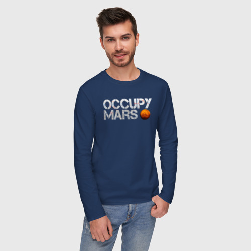 Мужской лонгслив хлопок Occupy mars, цвет темно-синий - фото 3