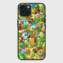 Чехол силиконовый для Apple iPhone 15 матовый Plants vs zombies