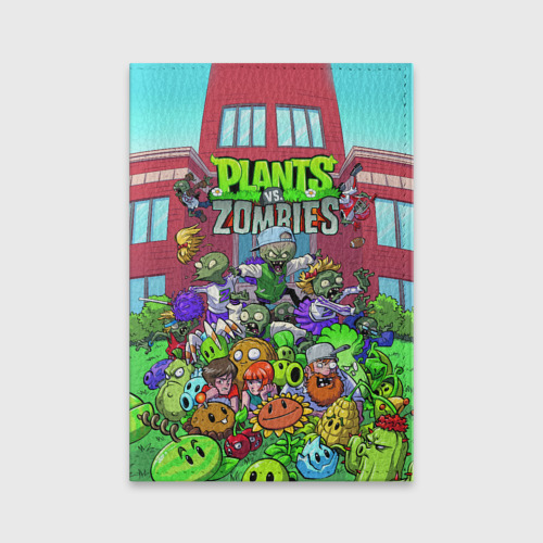 Обложка для паспорта матовая кожа Plants vs zombies, цвет черный