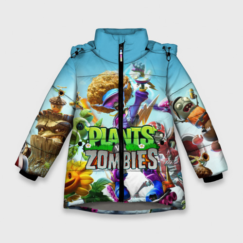 Зимняя куртка для девочек 3D Plants vs zombies, цвет светло-серый