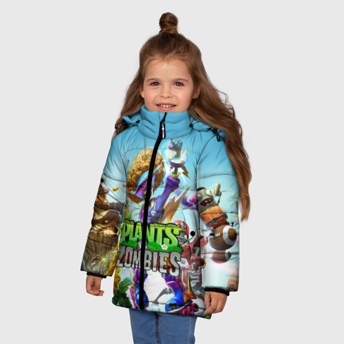 Зимняя куртка для девочек 3D Plants vs zombies, цвет светло-серый - фото 3