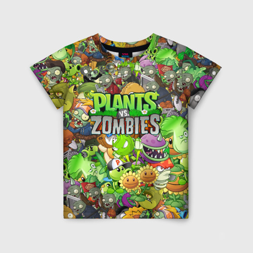 Детская футболка с принтом Plants vs zombies, вид спереди №1