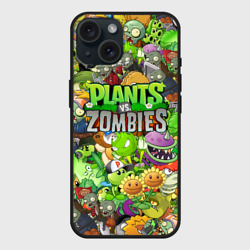 Чехол силиконовый для Apple iPhone 15 матовый Plants vs zombies