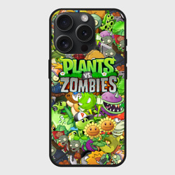 Чехол силиконовый для Apple iPhone 15 Pro матовый Plants vs zombies