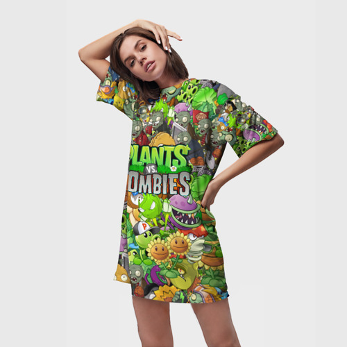 Платье-футболка 3D Plants vs zombies, цвет 3D печать - фото 3