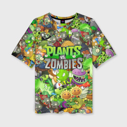 Женская футболка oversize 3D Plants vs zombies