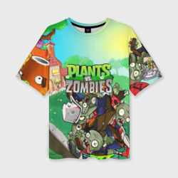 Женская футболка oversize 3D Plants vs. zombies