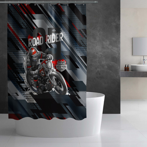 Штора 3D для ванной Road rider мотоциклист  - фото 2