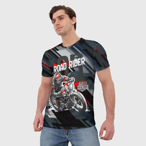 Мужская футболка 3D Road rider мотоциклист , цвет 3D печать - фото 3