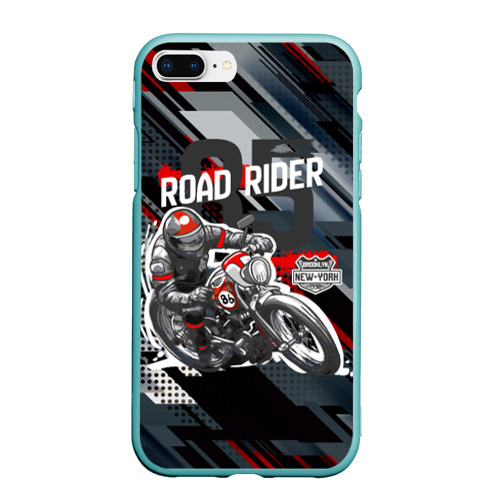 Чехол для iPhone 7Plus/8 Plus матовый Road rider мотоциклист , цвет мятный