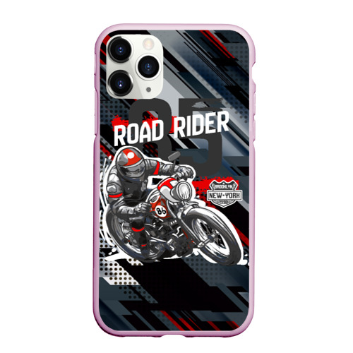 Чехол для iPhone 11 Pro Max матовый Road rider мотоциклист , цвет розовый