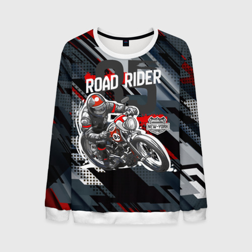 Мужской свитшот 3D Road rider мотоциклист , цвет белый