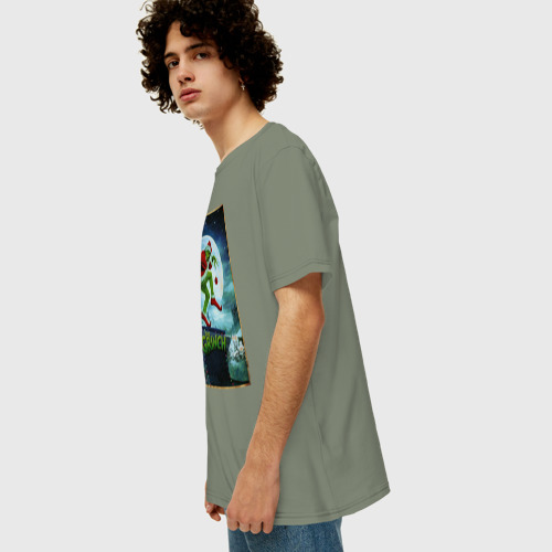 Мужская футболка хлопок Oversize Гринч Похититель Рождества, цвет авокадо - фото 5