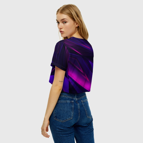 Женская футболка Crop-top 3D Geometry stripes neon, цвет 3D печать - фото 5