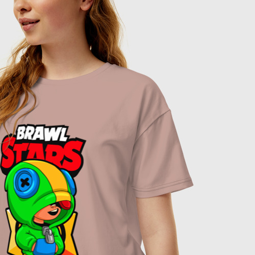 Женская футболка хлопок Oversize с принтом Brawl Stars Leon, фото на моделе #1