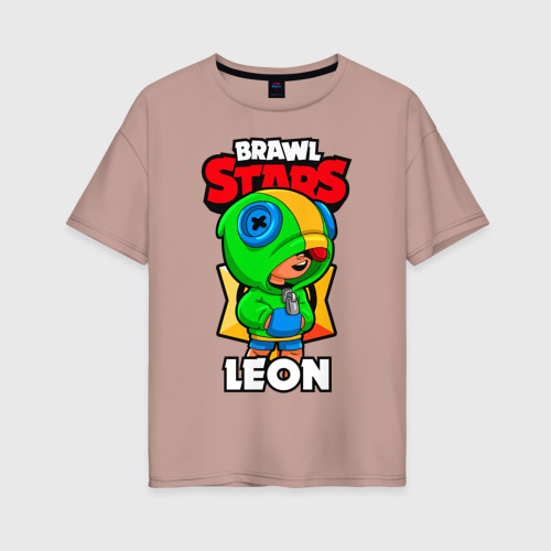 Женская футболка хлопок Oversize с принтом Brawl Stars Leon, вид спереди #2