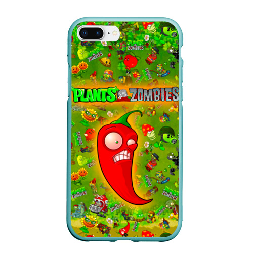 Чехол для iPhone 7Plus/8 Plus матовый Plants vs Zombies, цвет мятный